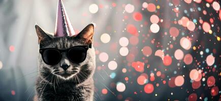 Cat Wearing Party Hat And Sunglasses photo