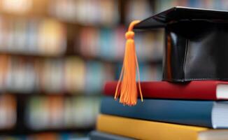 Graduation Cap on Stack of Books photo