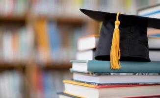 Graduation Cap on Stack of Books photo