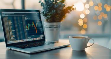 Coffee and Data Analysis in a Cafe photo