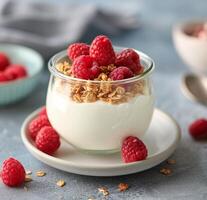 Yogurt Parfait With Raspberries And Granola photo
