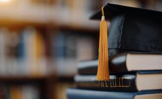 Graduation Cap on Stack of Books photo