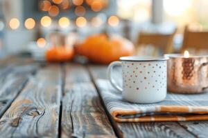 Copper Mug On Rustic Table photo