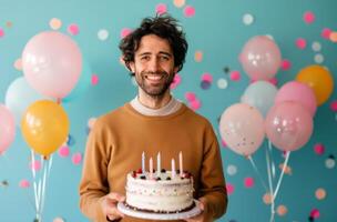 Man Holding Birthday Cake photo