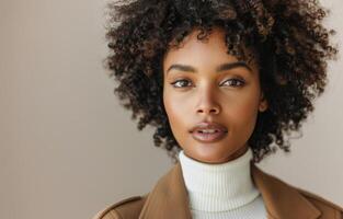 Woman With Curly Hair Looking at Camera photo