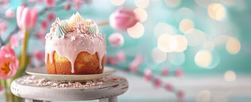 Pink Drip Cake With Flowers photo