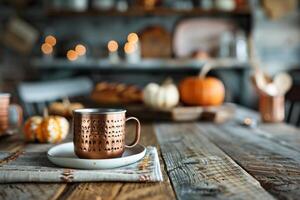 Copper Mug On Rustic Table photo