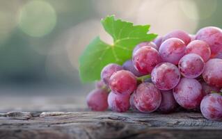 Red Grapes on Wooden Table photo