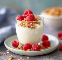 Yogurt Parfait With Raspberries And Granola photo