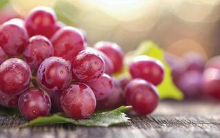 Red Grapes on Wooden Table photo