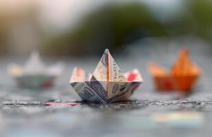 Paper Boat Made From Dollar Bill photo