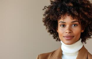 Woman With Curly Hair Looking at Camera photo