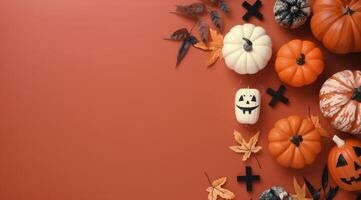White Background Halloween Pumpkins And Decorations photo