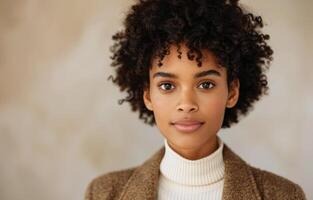 Woman With Curly Hair Looking at Camera photo