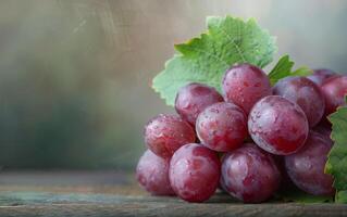 Red Grapes on Wooden Table photo