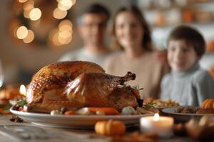 Roasted Turkey on Thanksgiving Table photo