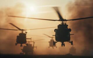 Helicopters Landing at Sunset photo