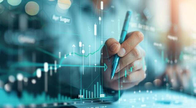 Businessperson Analyzing Data With Line Graph photo