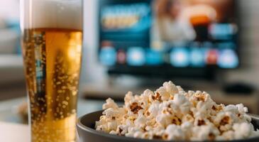 Popcorn and Beer While Watching TV photo