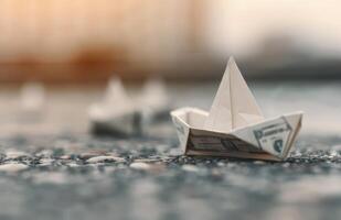 Paper Boat Made From Dollar Bill photo