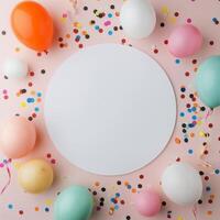 Birthday Party Decorations on Pink Background photo