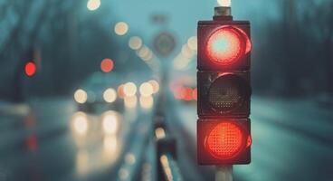 Red Traffic Light in the Rain photo