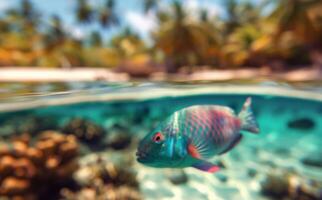 Blue Parrotfish Swimming in Aquarium photo