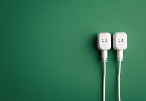 Two White Electrical Plugs on Green Background photo