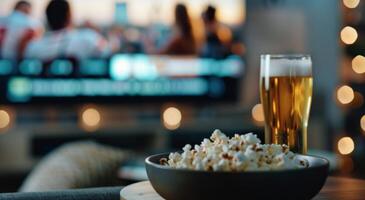 Popcorn and Beer While Watching TV photo
