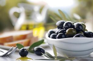 Black Olives With Rosemary in White Bowl photo