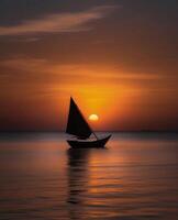 Sailboat at Sunset on Calm Sea photo