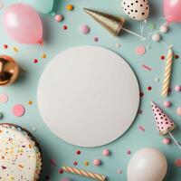 Birthday Party Decor on Blue Background photo