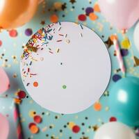 Birthday Party Decor on Blue Background photo