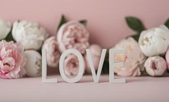 White Love Letters With Pink Flowers photo