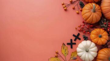 White Background Halloween Pumpkins And Decorations photo