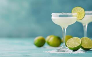 Two Margaritas on a Blue Table photo
