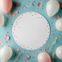 Birthday Party Decorations on Pink Background photo