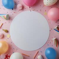 Birthday Party Decorations on Pink Background photo