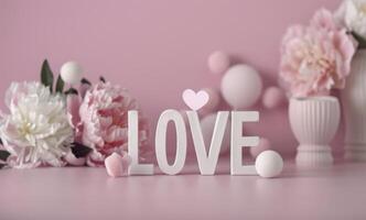 White Love Letters With Pink Flowers photo