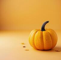 Single Pumpkin On Orange Background photo