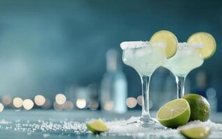 Two Margaritas on a Blue Table photo