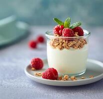 Yogurt Parfait With Raspberries And Granola photo