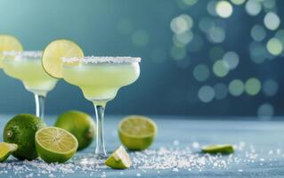 Two Margaritas on a Blue Table photo