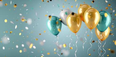 Teal and Gold Balloons With Confetti photo
