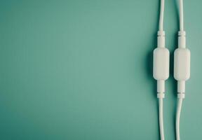 Two White Electrical Plugs on Green Background photo