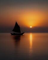 Sailboat at Sunset on Calm Sea photo
