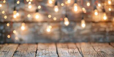 String Lights on Wooden Wall photo