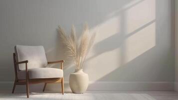 Chair and Pampas Grass in a Sunlit Room photo