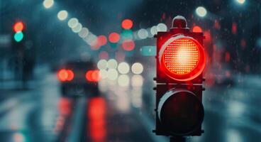Red Traffic Light in the Rain photo