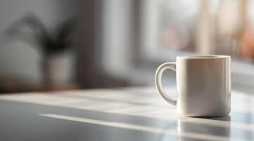 White Mug on Table With Sunlight photo